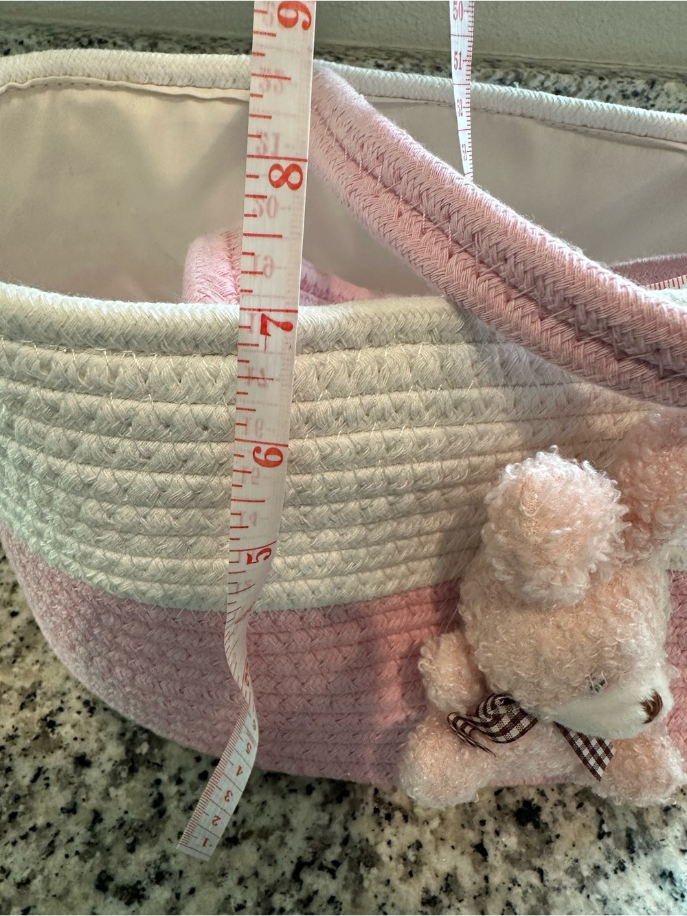 Pink & Cream Rope Basket Bag with Plush Bunny Accent - Picture 8 of 9